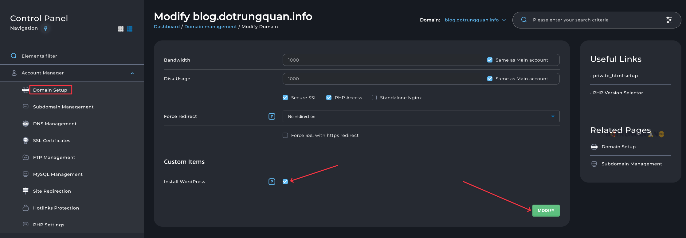 Hướng dẫn cài đặt WordPress tự động trên DirectAdmin 8 cài đặt WordPress tự động trên DirectAdmin