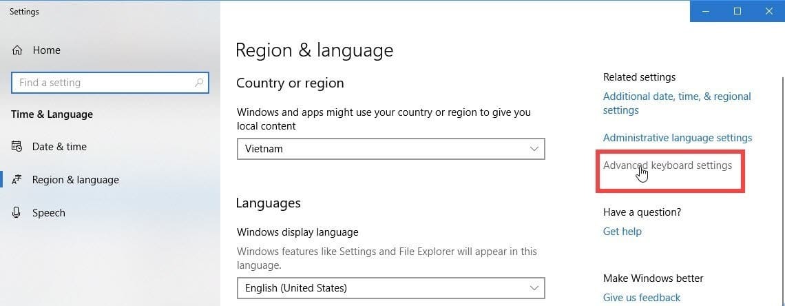 Hướng dẫn ẩn Language Bar “ENG” khu vực thông báo 7 advanced keyboard setings